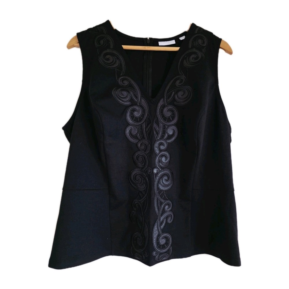 New York And Company Stretch  Womens Black V Neck Sleeveless Top Size XXL